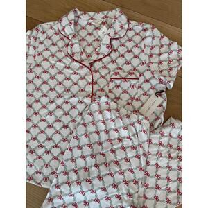 NWT Laura Ashley Christmas Trellis Holly and Bows 2 pc Pajamas Set Size LG $58